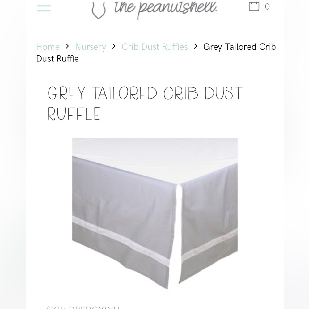 Peanut shell crib dust ruffle gray with white stripe